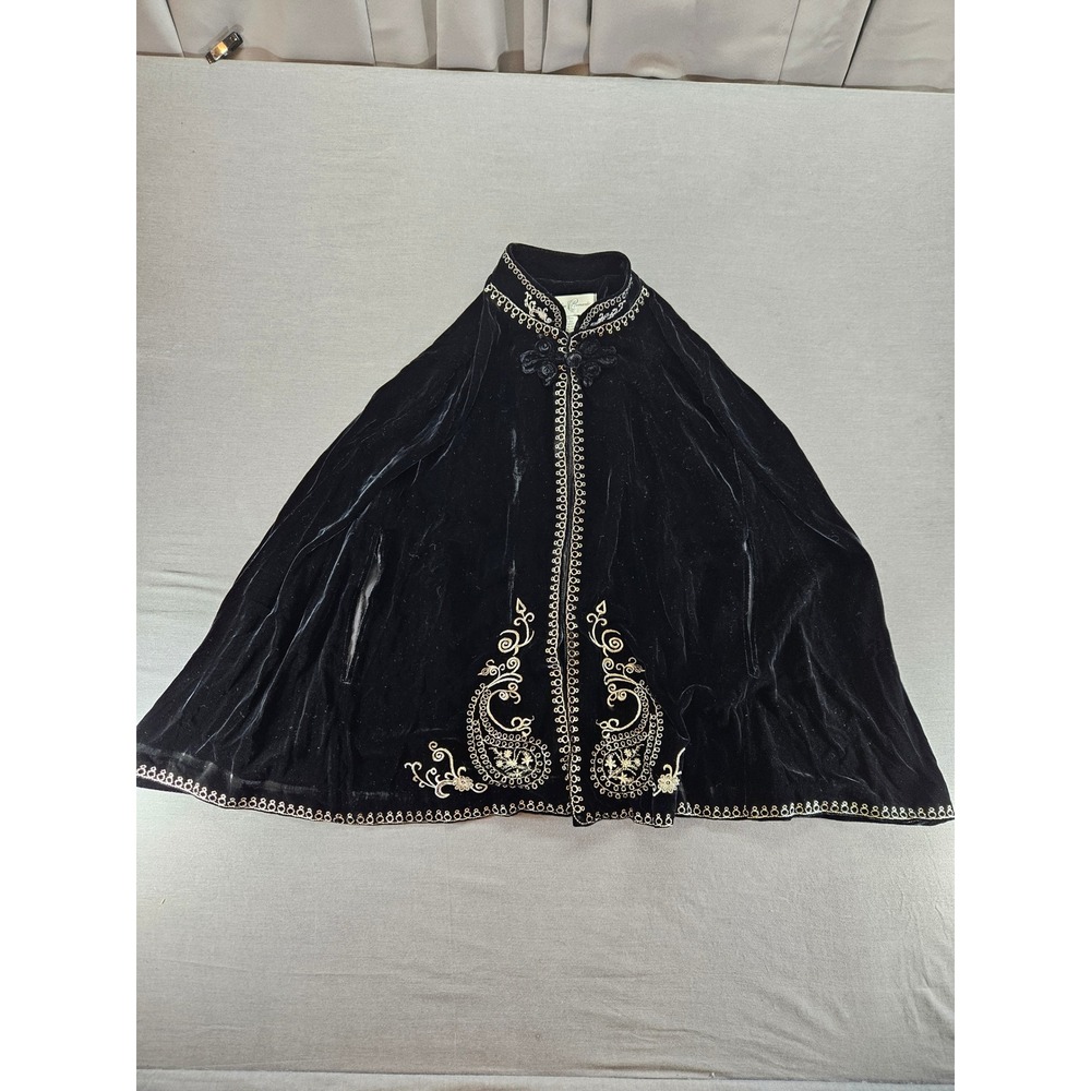 Hopeless Romantic Black Silk Blend Velvet Embroidered Cape Frog Closure OS